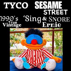 ⭐️HP⭐️VTG▪️SESAME STREET▪️1996 WORKING 'Sing & Snore' Ernie Animated Plush Doll